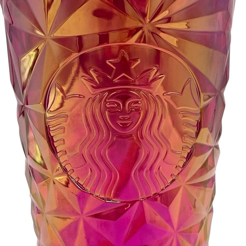 NEW Starbucks 2024 Summer Pink Red Diamond Prism Crystal 24 Oz Venti Tumbler